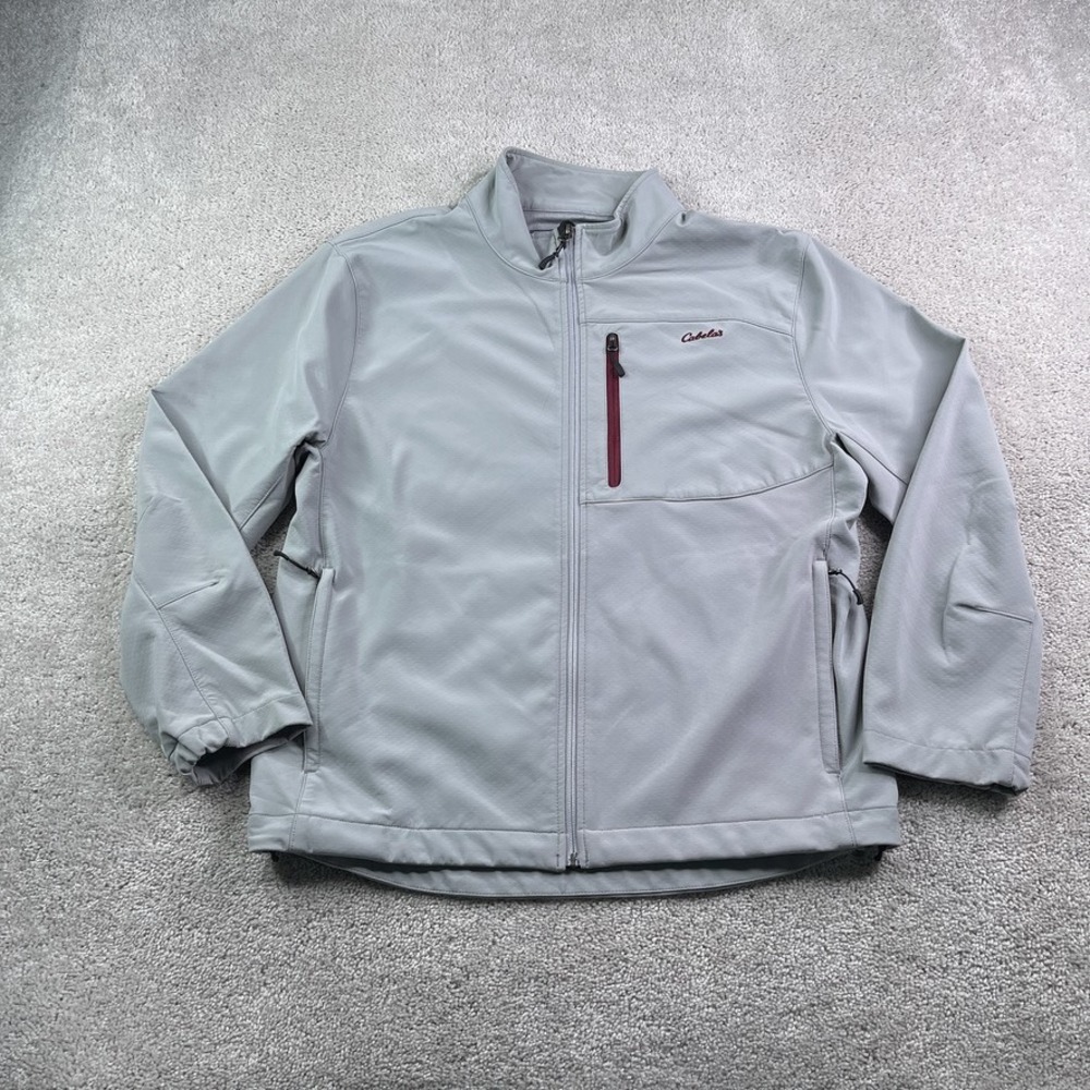 Cabelas Jacket Womens Medium Gray Softshell Full Zip Hiking Outdoors Logo